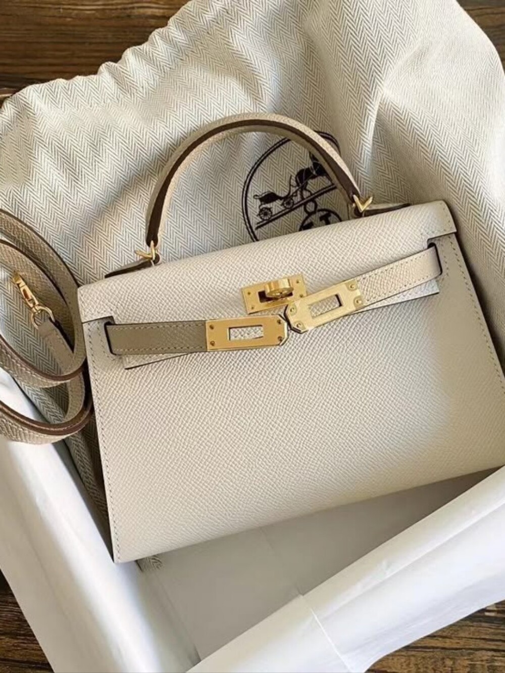 hermes mini kelly White Leather Top-Handle Shoulder crossbody mini Bag